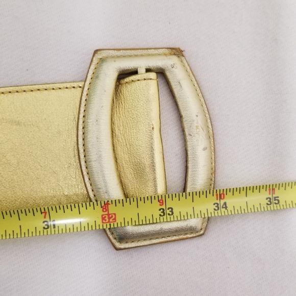 Bergdorf Goodman Rare 2-Tone Wide Gold Leather Vintage Belt S/M - Picture 13 of 16